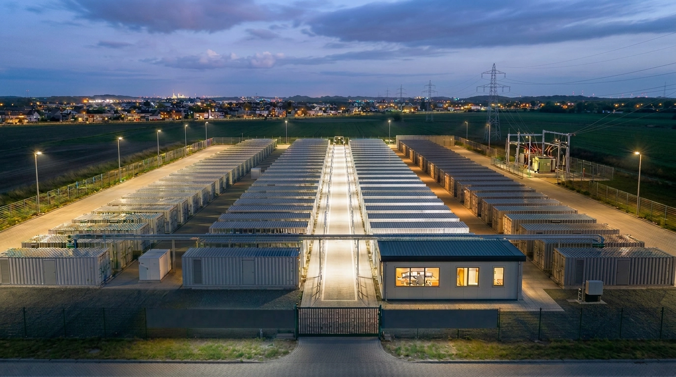 BESS park bij schemering