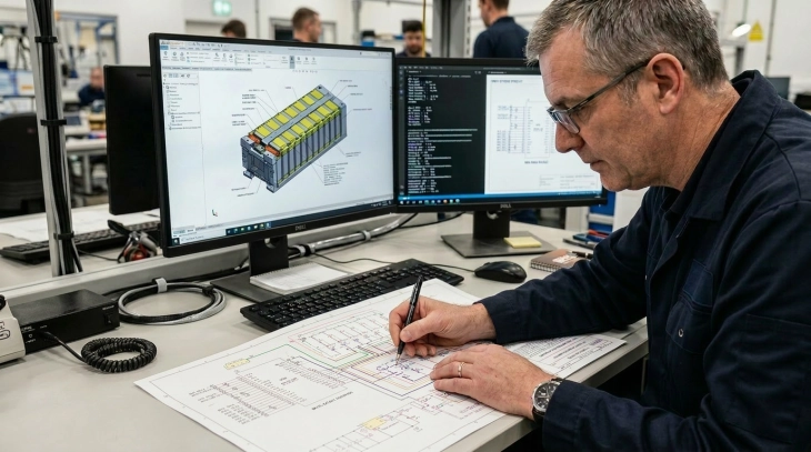ingenieur met technische tekening